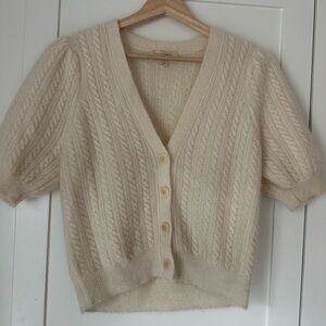 Sezane Cream Cropped Cardigan with V-Neck